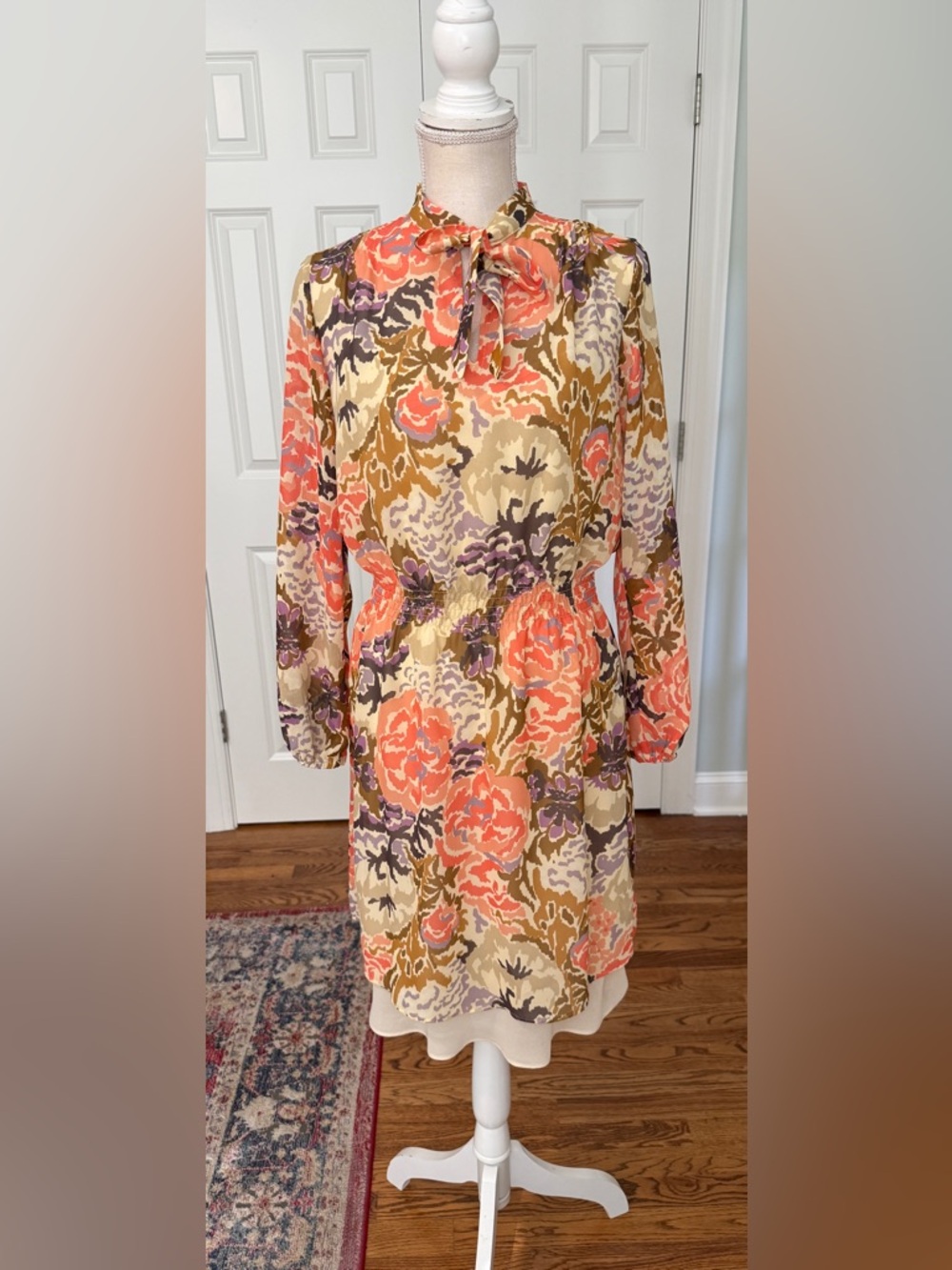 Ralph Lauren Floral Georgette Tie-Neck Dress Sz 6